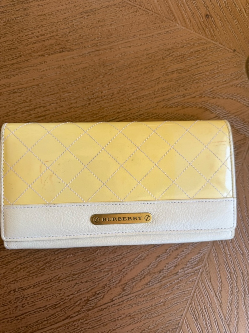Burberry Yellow and White Quilted Leather Continental Wallet Passport Clutch